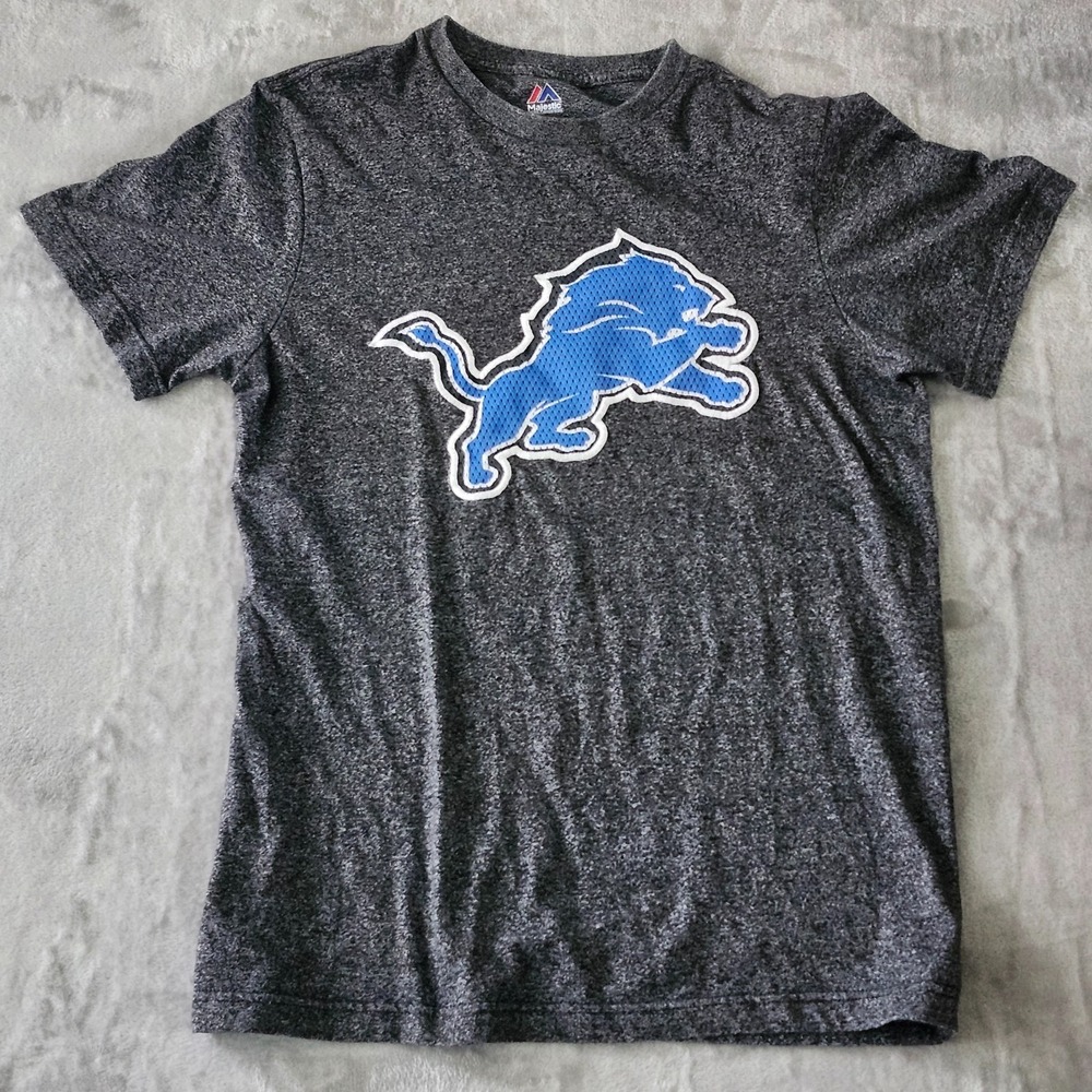 Detroit Lions Shirt Mens M Charcoal‎ NFL Football Majestic Graphic Tee T-Shirt